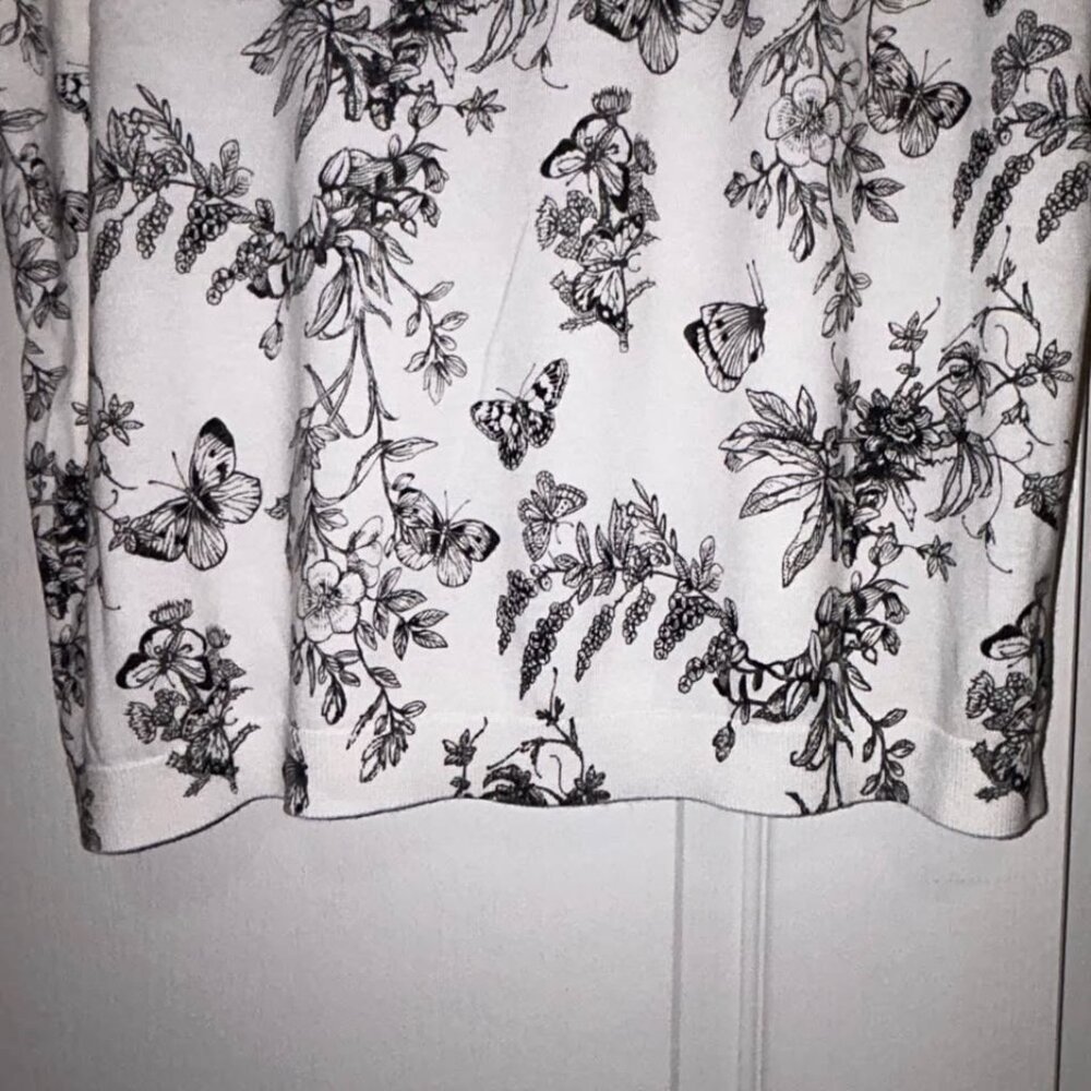 NWT TALBOTS BLACK WHITE ELBOW SLEEVE PULLOVER - BUTTERFLY TOILE WOMAN'S L LARGE - Picture 6 of 8